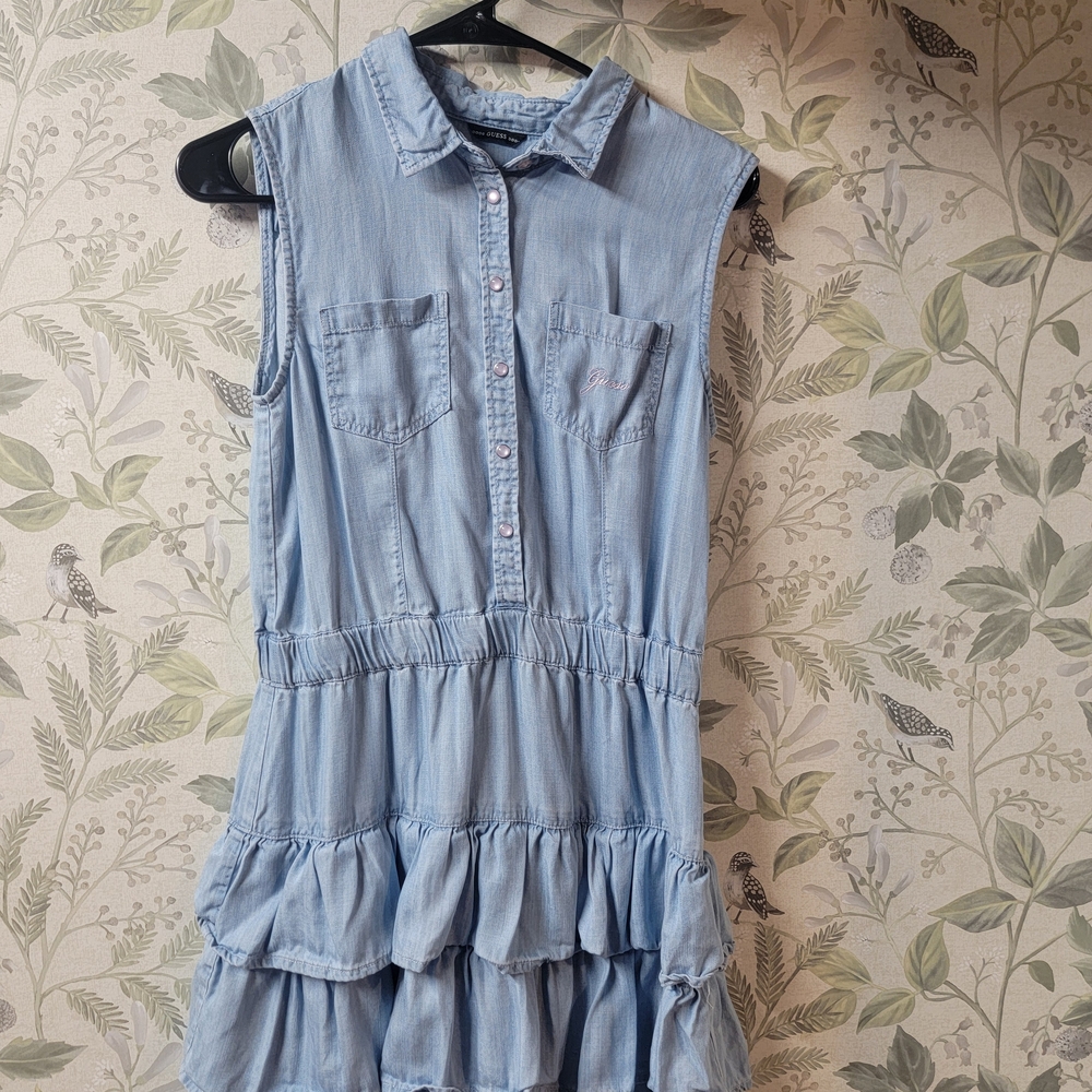 Guess Light Blue Ruffled Mini Dress